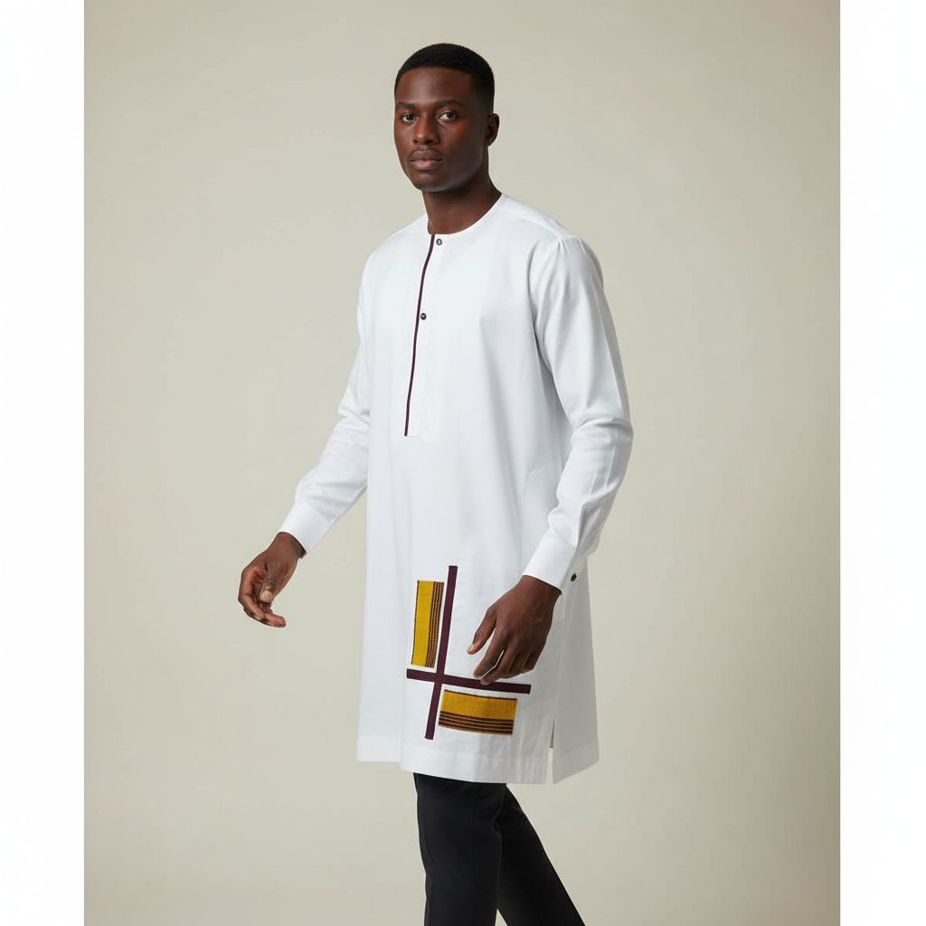 Chemise blanche homme col rond pagne tissé (XL)
