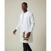 Chemise blanche homme col rond pagne tissé (XL)