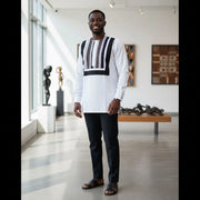 Chemise coton blanc homme et pagne tissée, élégance africaine chic