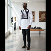 Chemise coton blanc homme et pagne tissée, élégance africaine chic