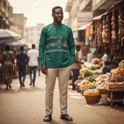Chemise coton homme artisanale verte, pagne tissé fait main, cadeau original