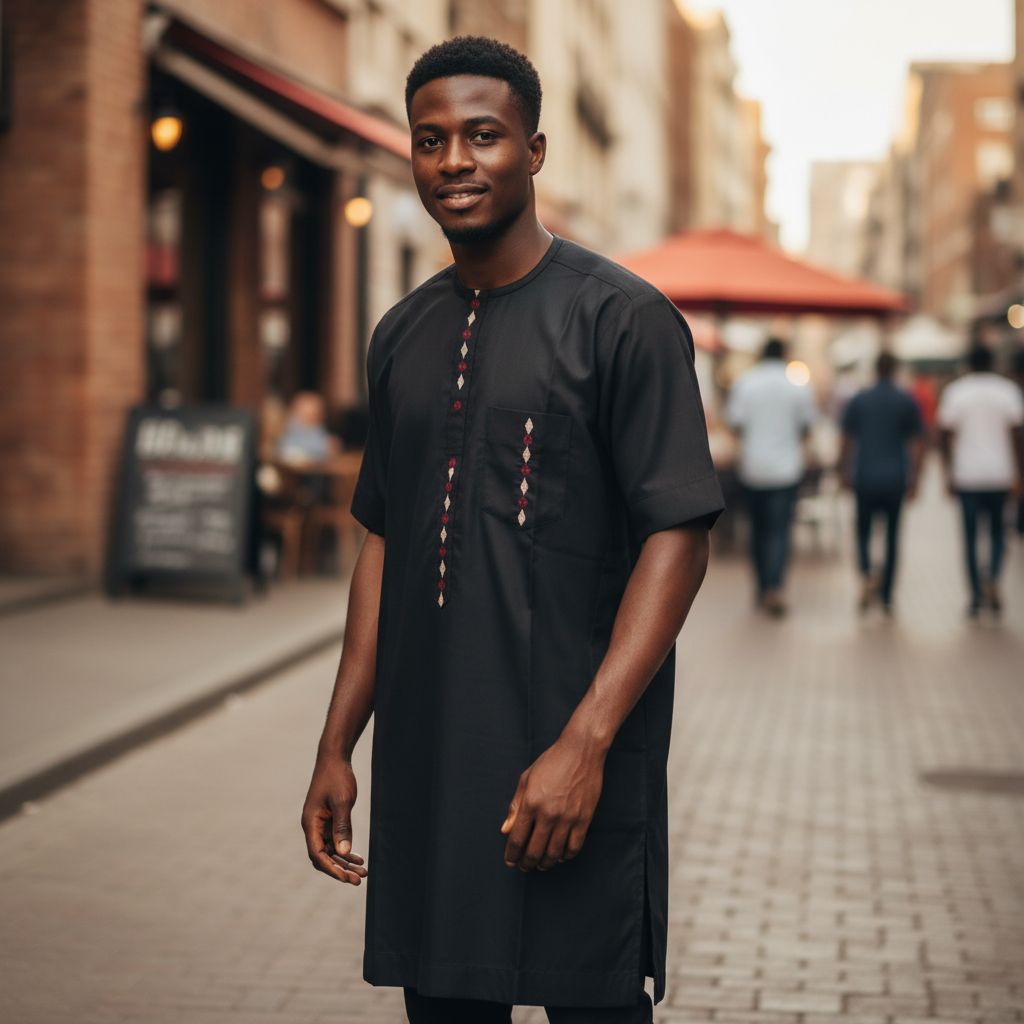 Chemise coton noire homme brodée rouge bordeaux élégante et originale