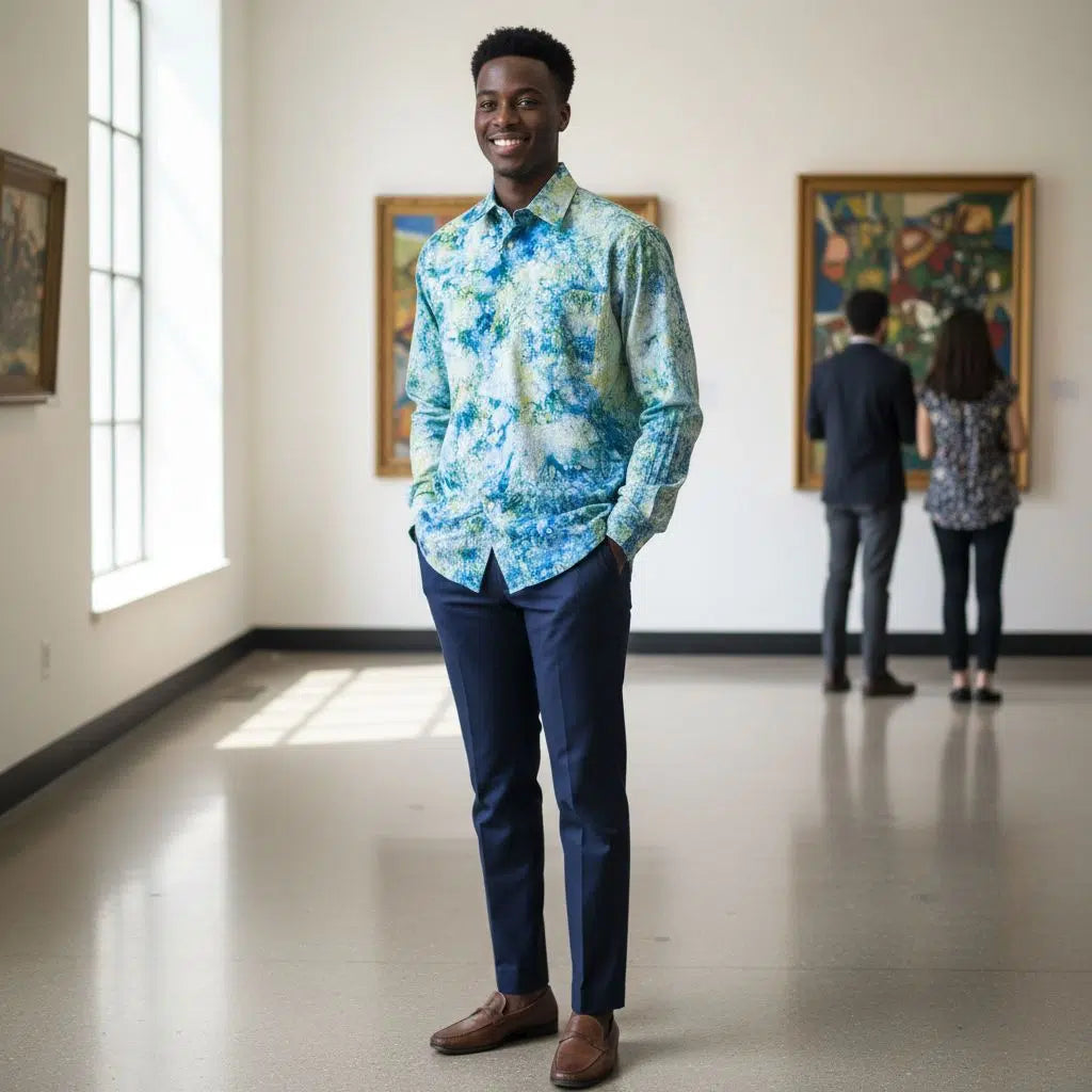 Chemise homme batik multicolore – manches longues, coton artistique 2XL