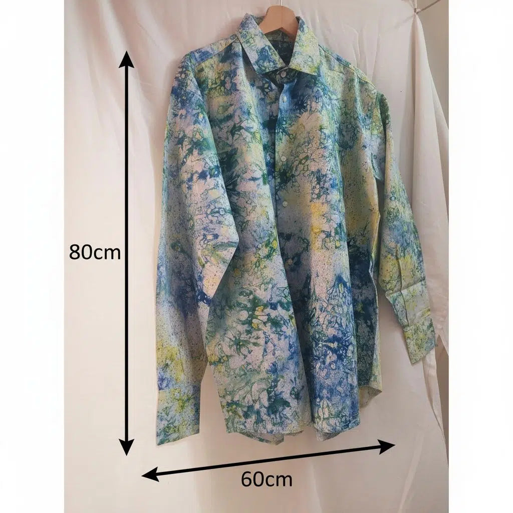 Chemise homme batik multicolore – manches longues, coton artistique 2XL