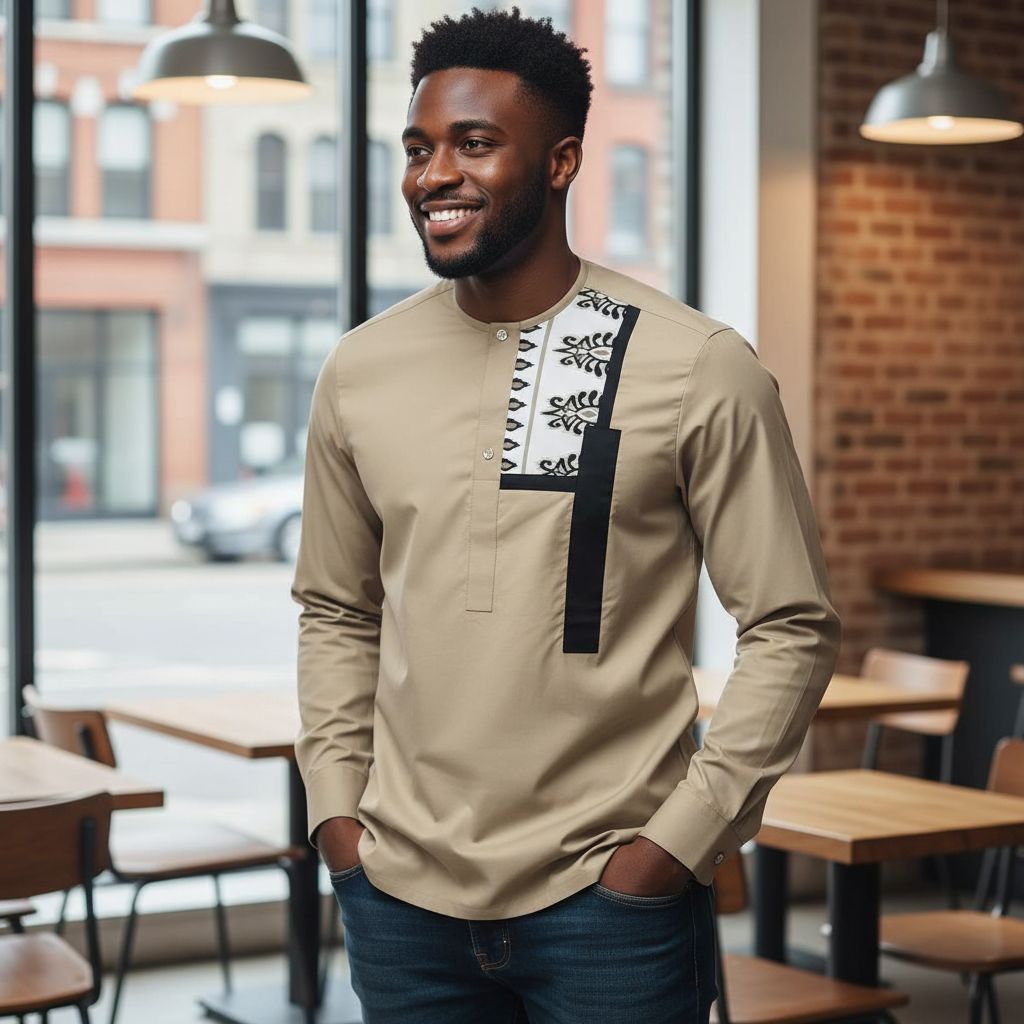 Chemise homme beige en coton