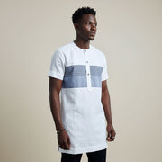 Chemise homme blanche col mao, manches courtes, lin coton chic et moderne