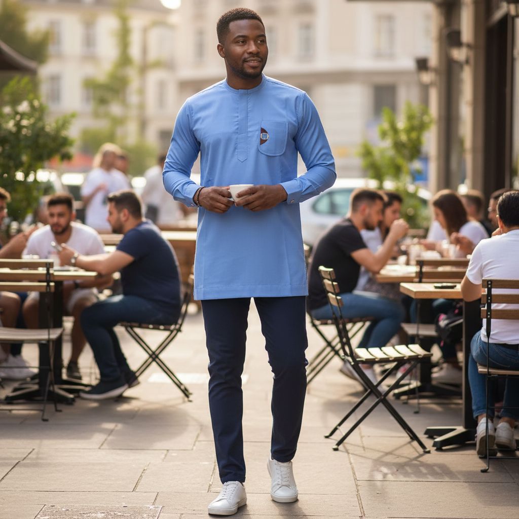 Chemise homme coupe droite en bleu clair avec col