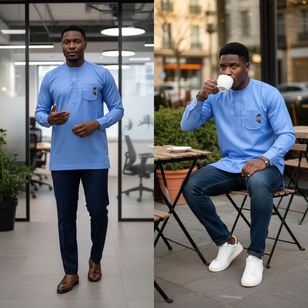 Chemise homme coupe droite en bleu clair avec col