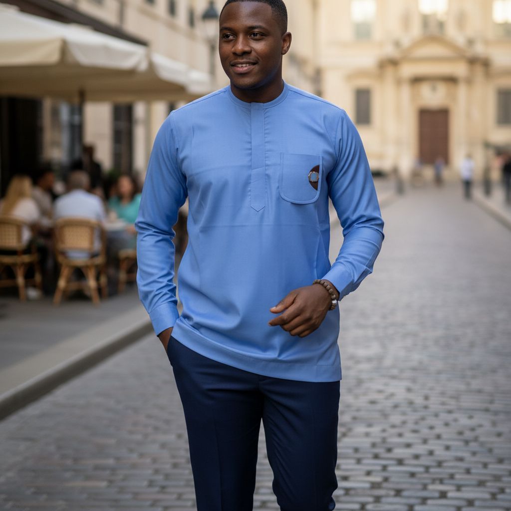 Chemise homme coupe droite en bleu clair avec col