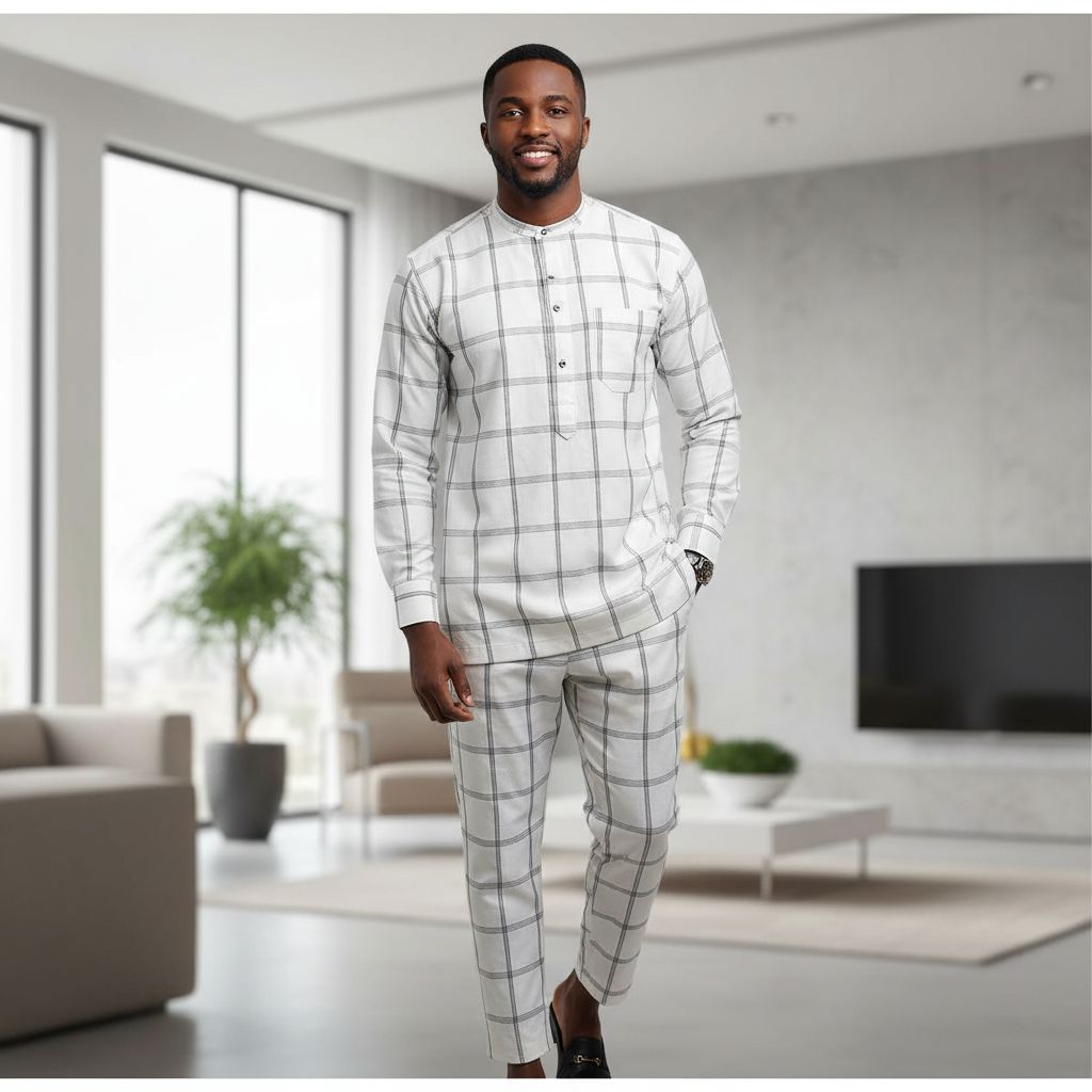 Chemise homme carreaux beige XL, ensemble casual chic coton respirant