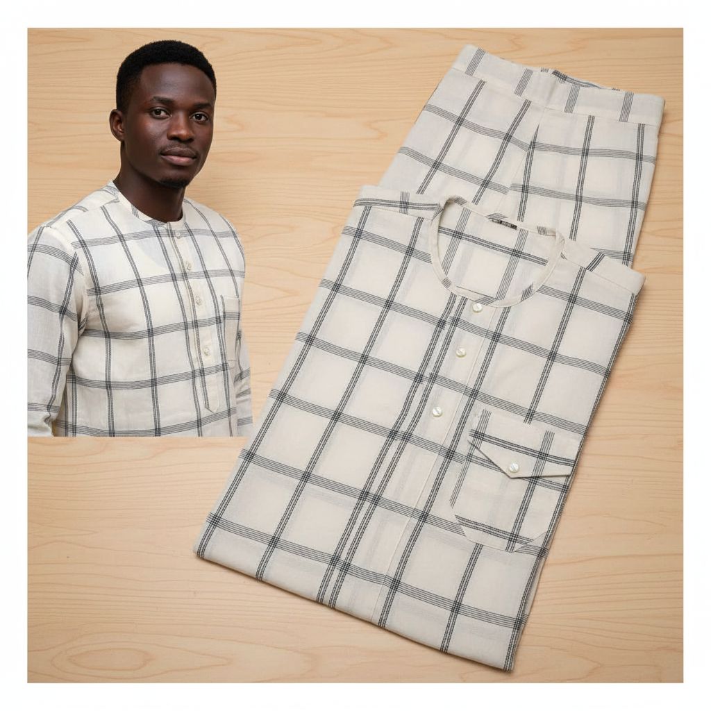 Chemise homme carreaux beige XL, ensemble casual chic coton respirant