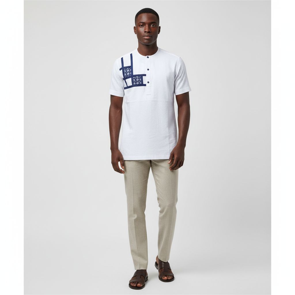 Chemise homme en coton beige avec (Taille L)