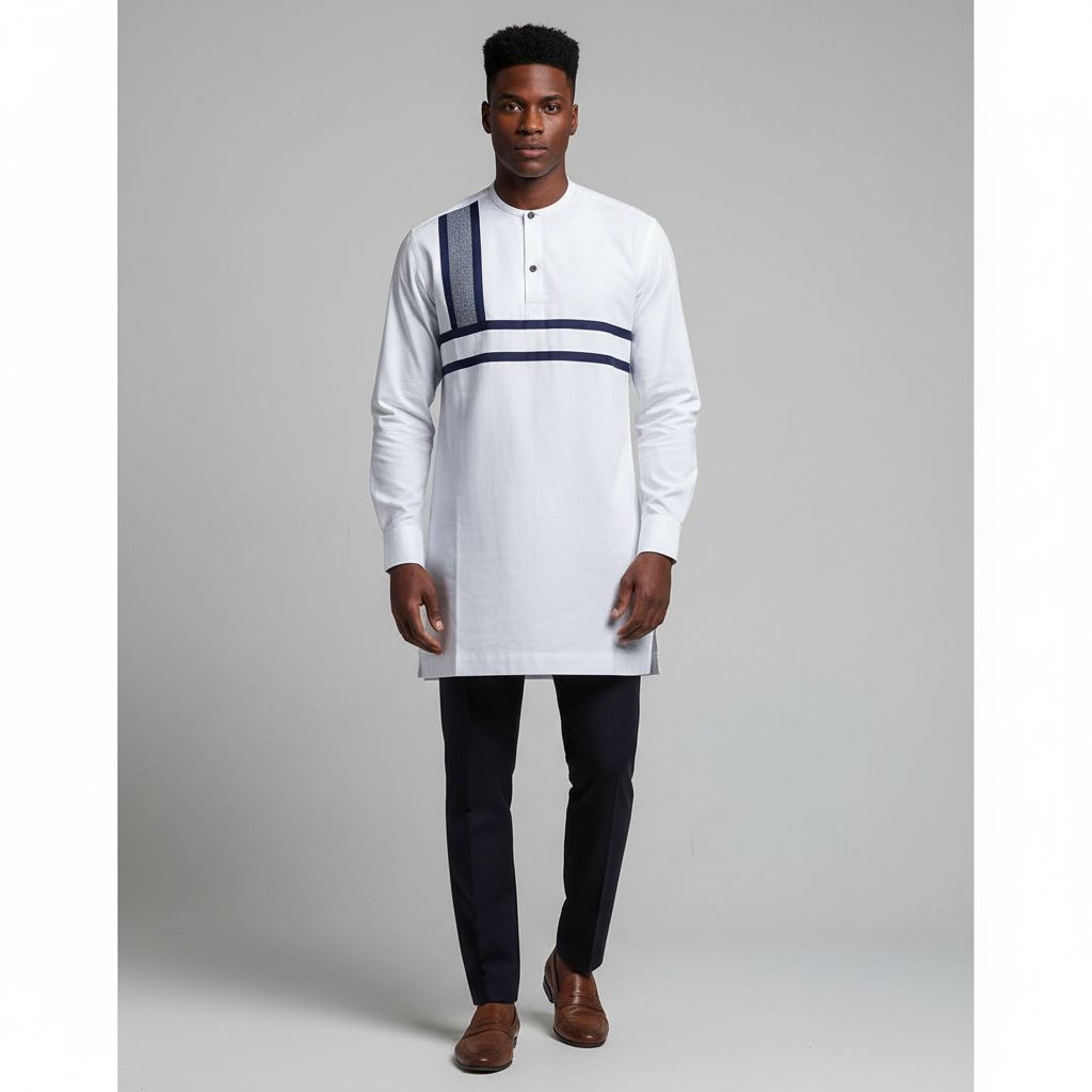 Chemise homme coton blanc avec pagne tissé