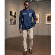 Chemise homme coton bleu de nuit moderne et élégante avec poche poitrine