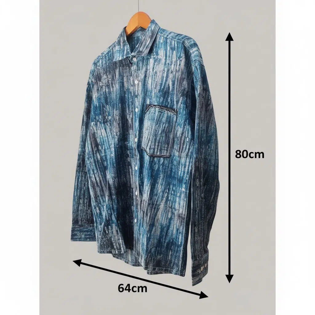 Chemise homme coton 2XL manches longues, motif artistique vert turquoise