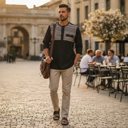 Chemise homme lin patchwork pagne tissé brodée – Élégance ethnique chic