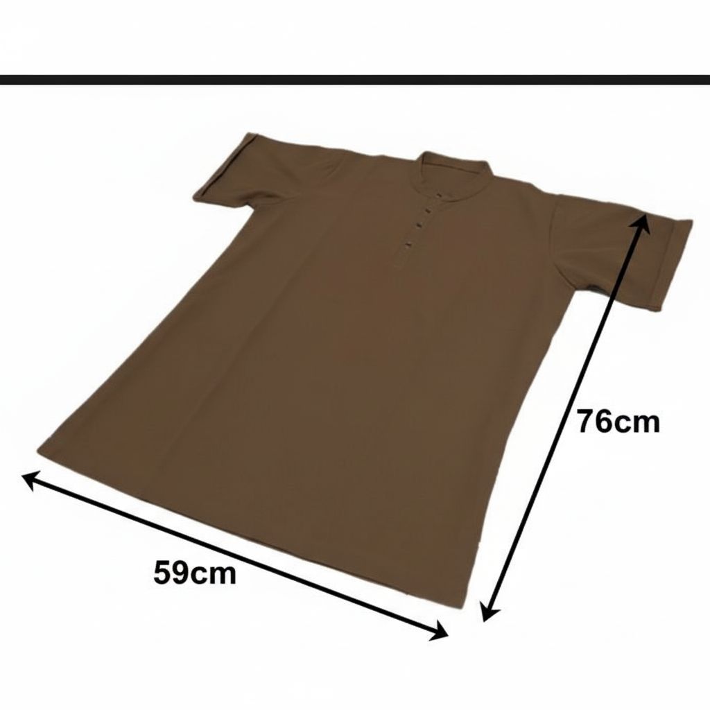 Chemise homme marron tabac col rond ample coton – Manche courte confortable