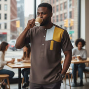 Chemise homme moderne marron col mao