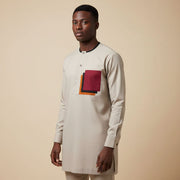 Chemise homme moderne beige coton, col rond, style urbain élégant XL