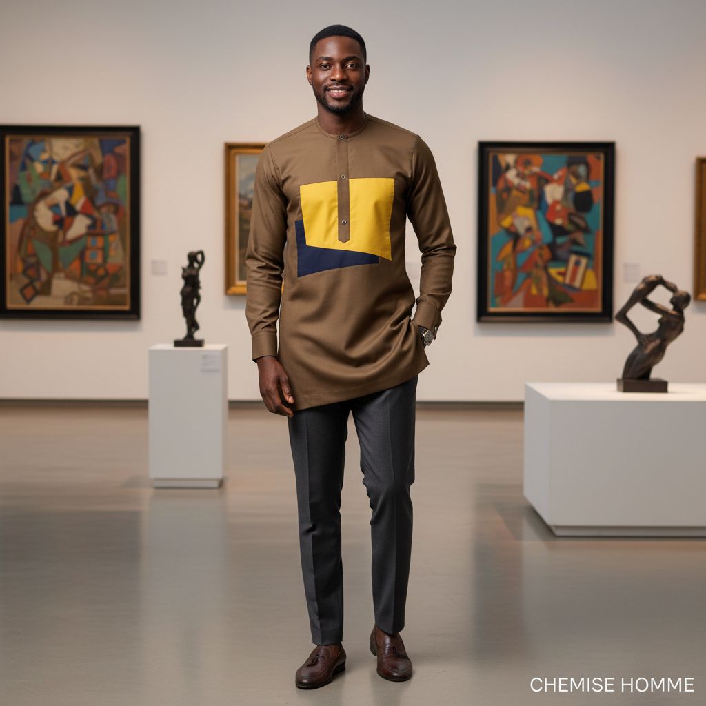 Chemise homme moderne kaki coton avec manches longues