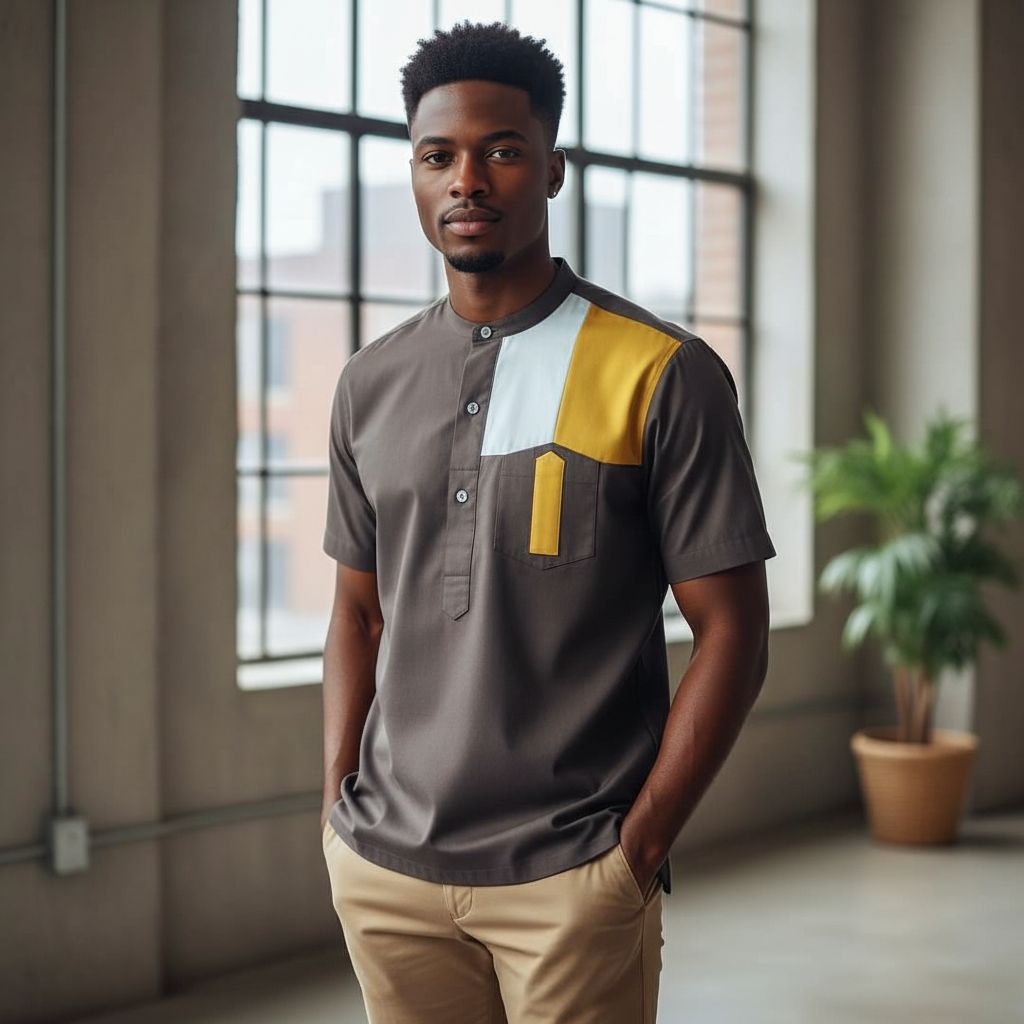 Chemise homme moderne marron col mao