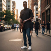 Chemise homme noire col mao, manches courtes