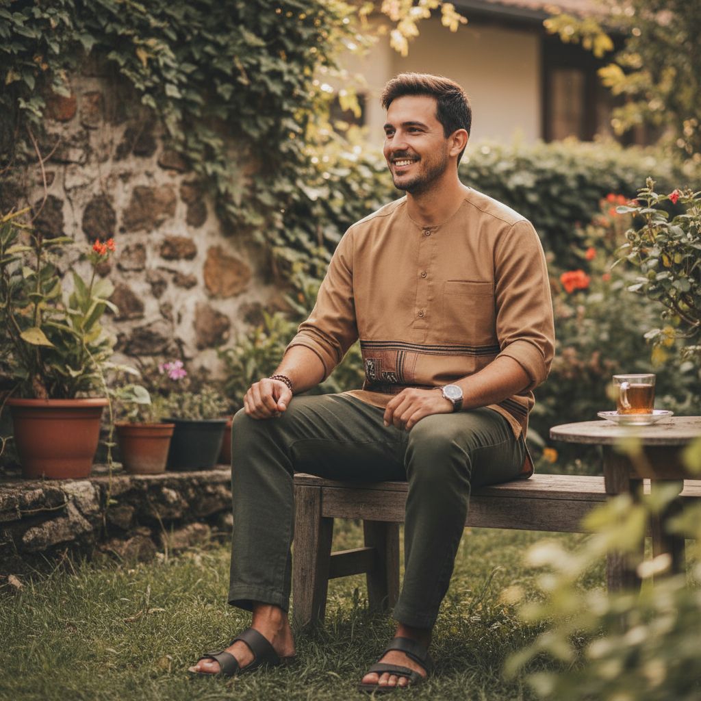 Chemise Homme Brodée Coton Marron - Style Unique et Confort Intemporel