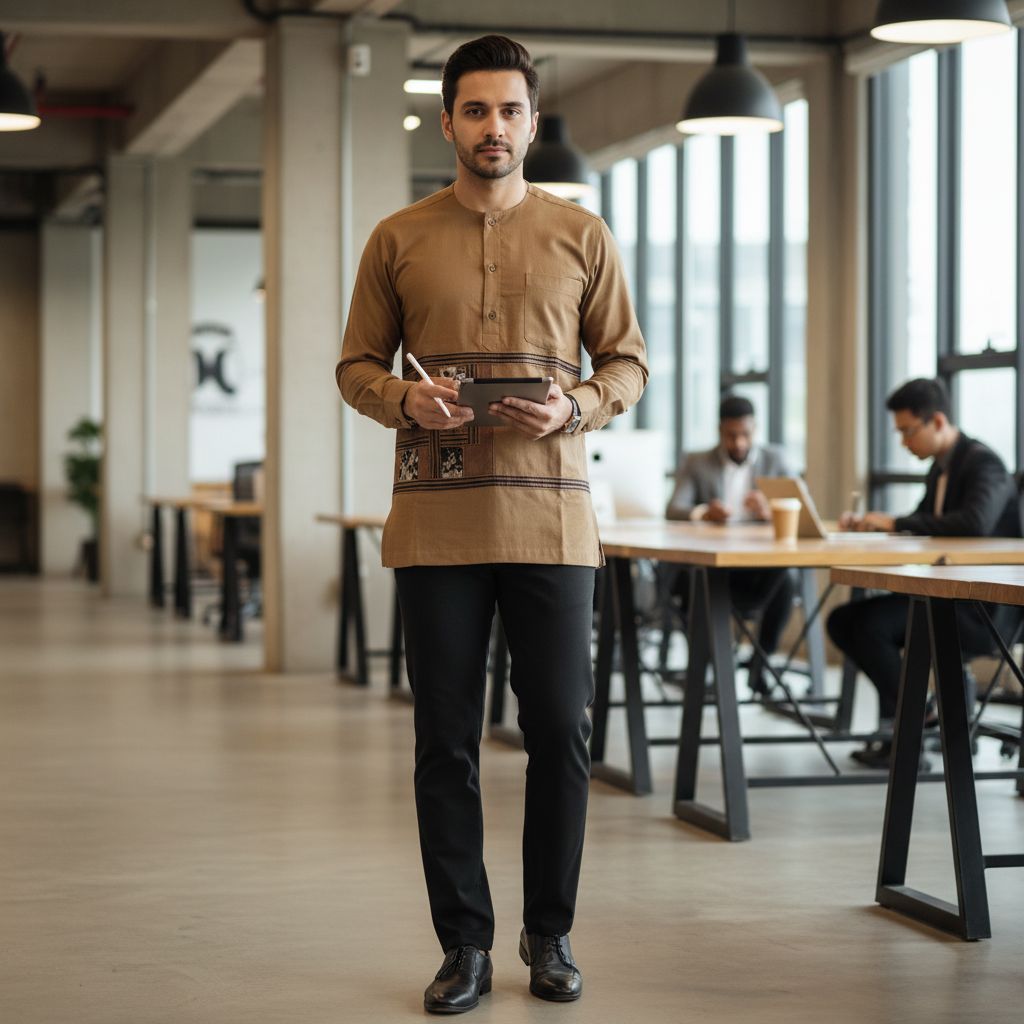 Chemise Homme Brodée Coton Marron - Style Unique et Confort Intemporel
