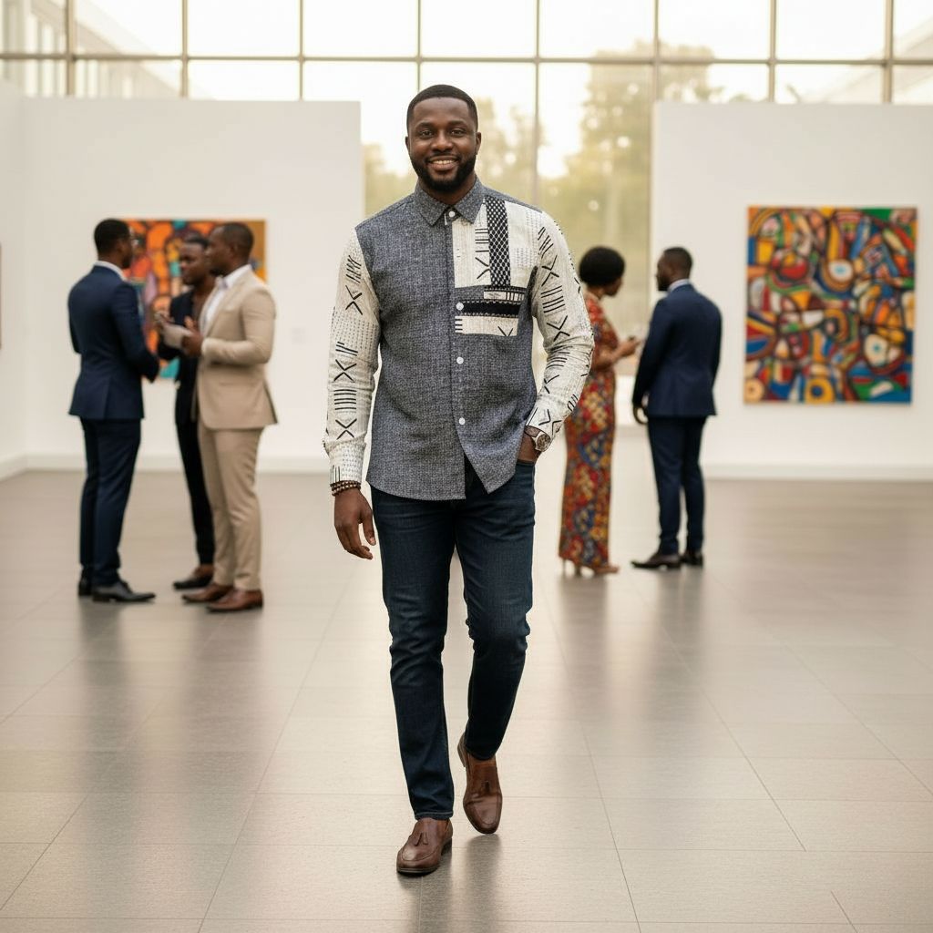 Chemise homme patchwork lin lourd gris et manches woodin imprimé géométrique