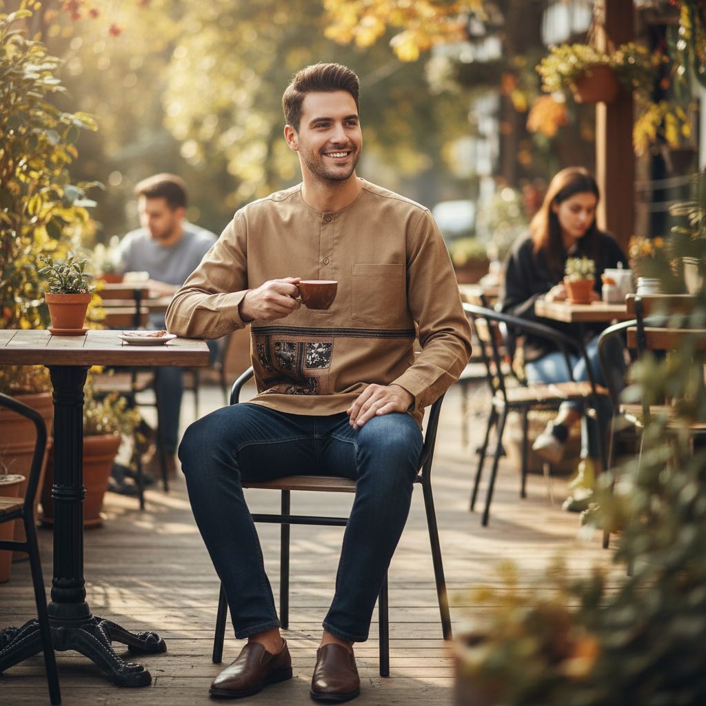 Chemise Homme Brodée Coton Marron - Style Unique et Confort Intemporel