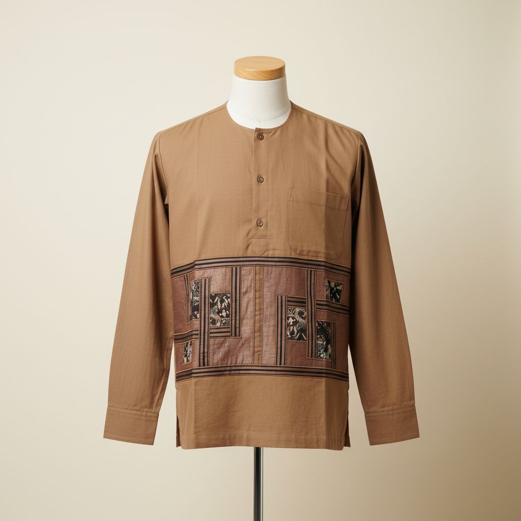 Chemise Homme Brodée Coton Marron - Style Unique et Confort Intemporel