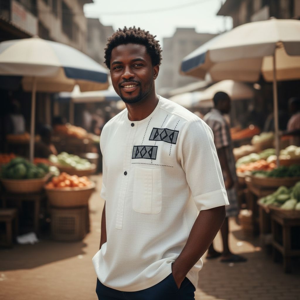 Chemise lin homme blanche artisanale – Broderie ivoire, pagne tissé chic