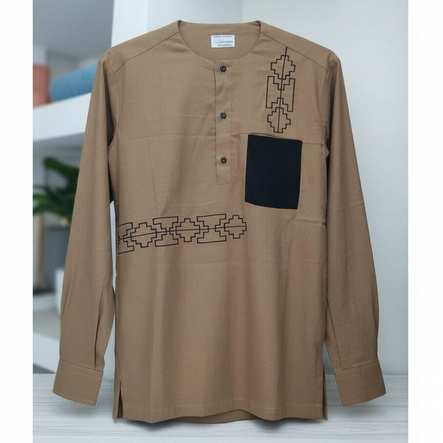 Chemise Lin Homme Camel - Élégance Géométrique Moderne