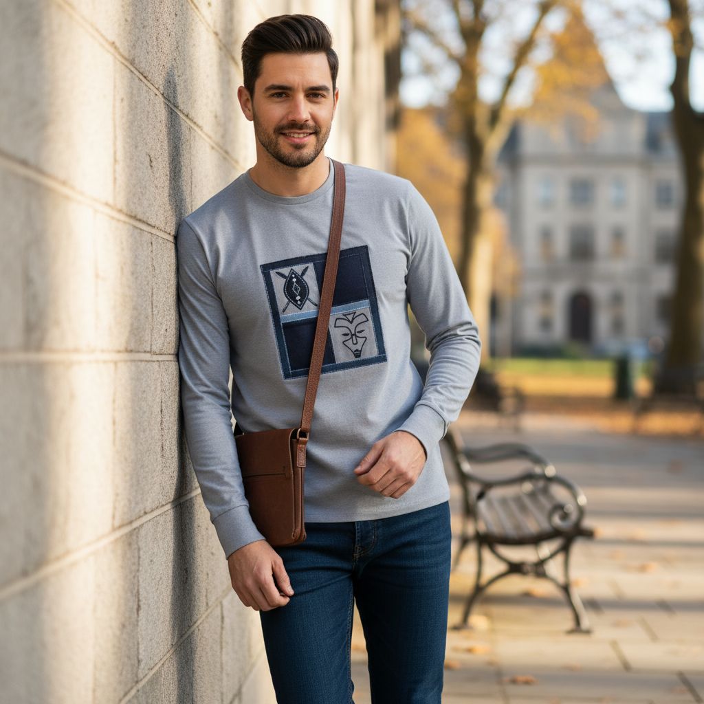 Chemise Grise Lin et Coton Patchwork - Élégance Ethnique Chic