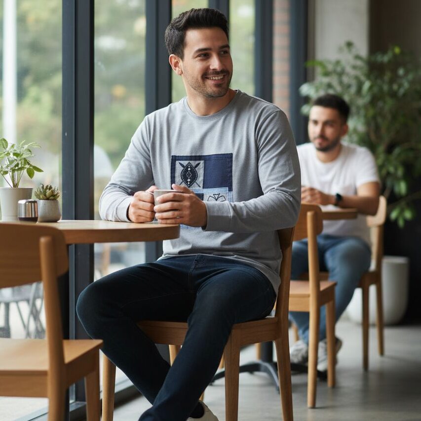 Chemise Grise Lin et Coton Patchwork - Élégance Ethnique Chic