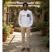 Chemise lin homme rayée blanche bleue, casual chic, manches longues