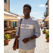 Chemise coton homme légère été, manches longues, gris crème, élégante