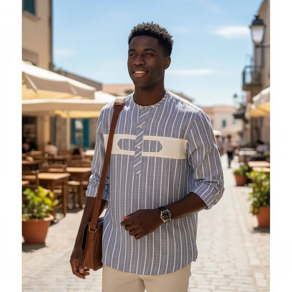 Chemise coton homme légère été, manches longues, gris crème, élégante