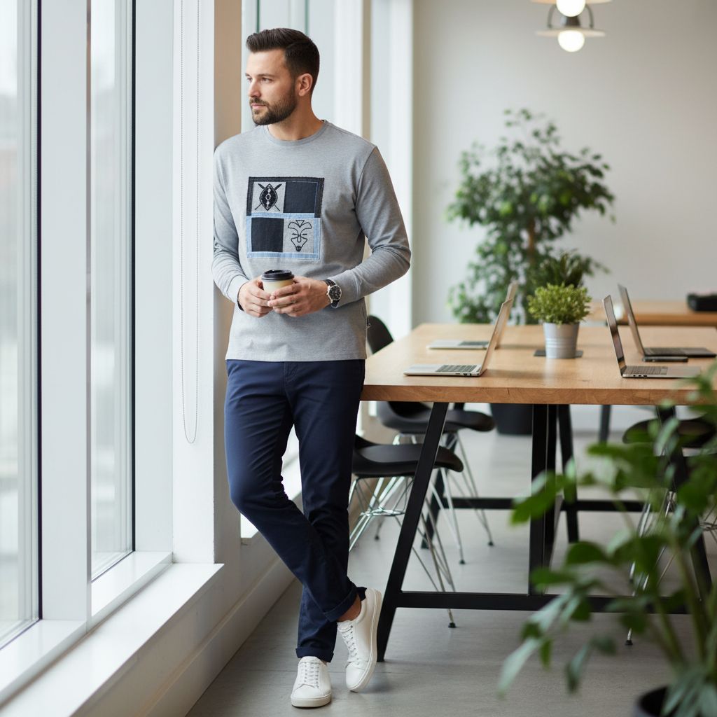 Chemise Grise Lin et Coton Patchwork - Élégance Ethnique Chic