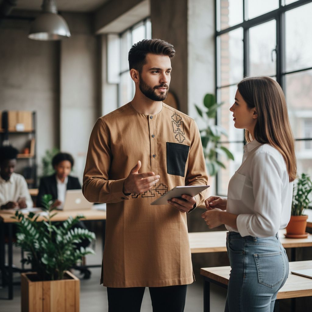 Chemise Lin Homme Camel - Élégance Géométrique Moderne
