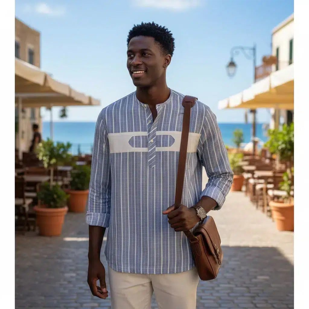 Chemise coton homme légère été, manches longues, gris crème, élégante