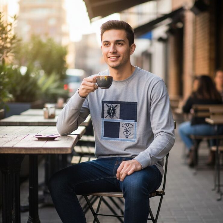 Chemise Grise Lin et Coton Patchwork - Élégance Ethnique Chic