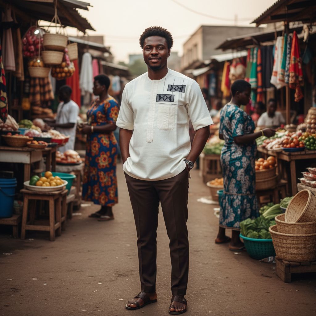 Chemise lin homme blanche artisanale – Broderie ivoire, pagne tissé chic