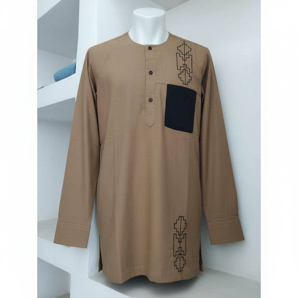 Chemise Lin Homme Camel - Élégance Géométrique Moderne