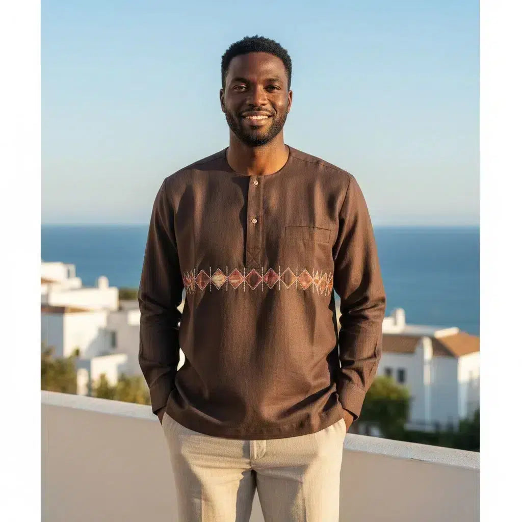 Chemise lin homme marron XL artisanale