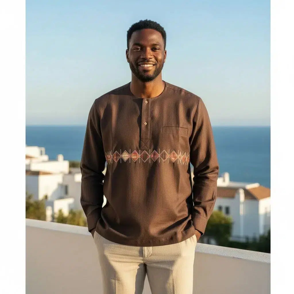 Chemise lin homme marron XL artisanale