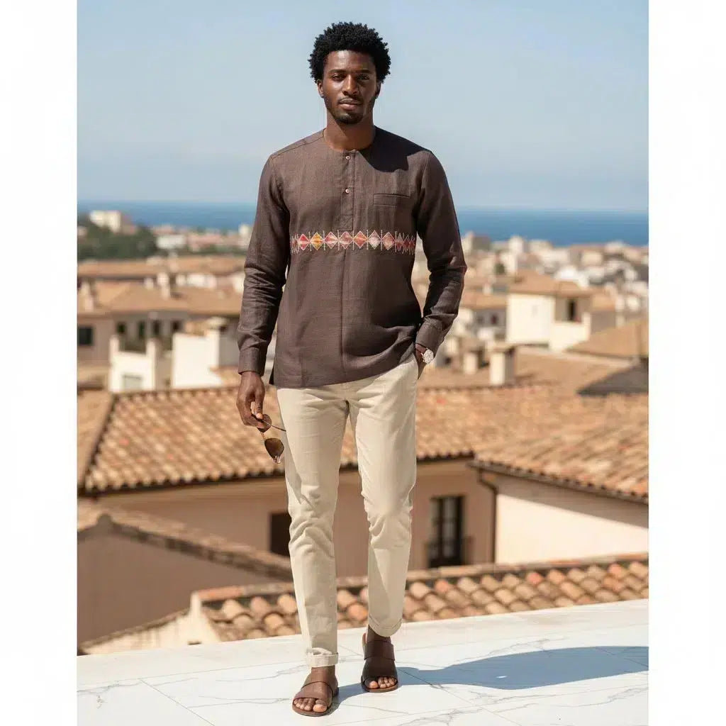 Chemise lin homme marron XL artisanale