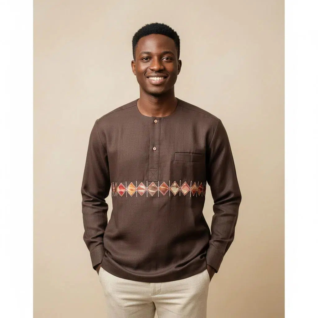 Chemise lin homme marron XL artisanale