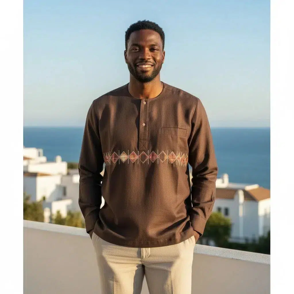 Chemise lin homme marron XL artisanale