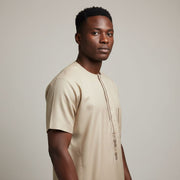 Chemise traditionnelle homme beige coton lin, broderie ethnique chic XXL
